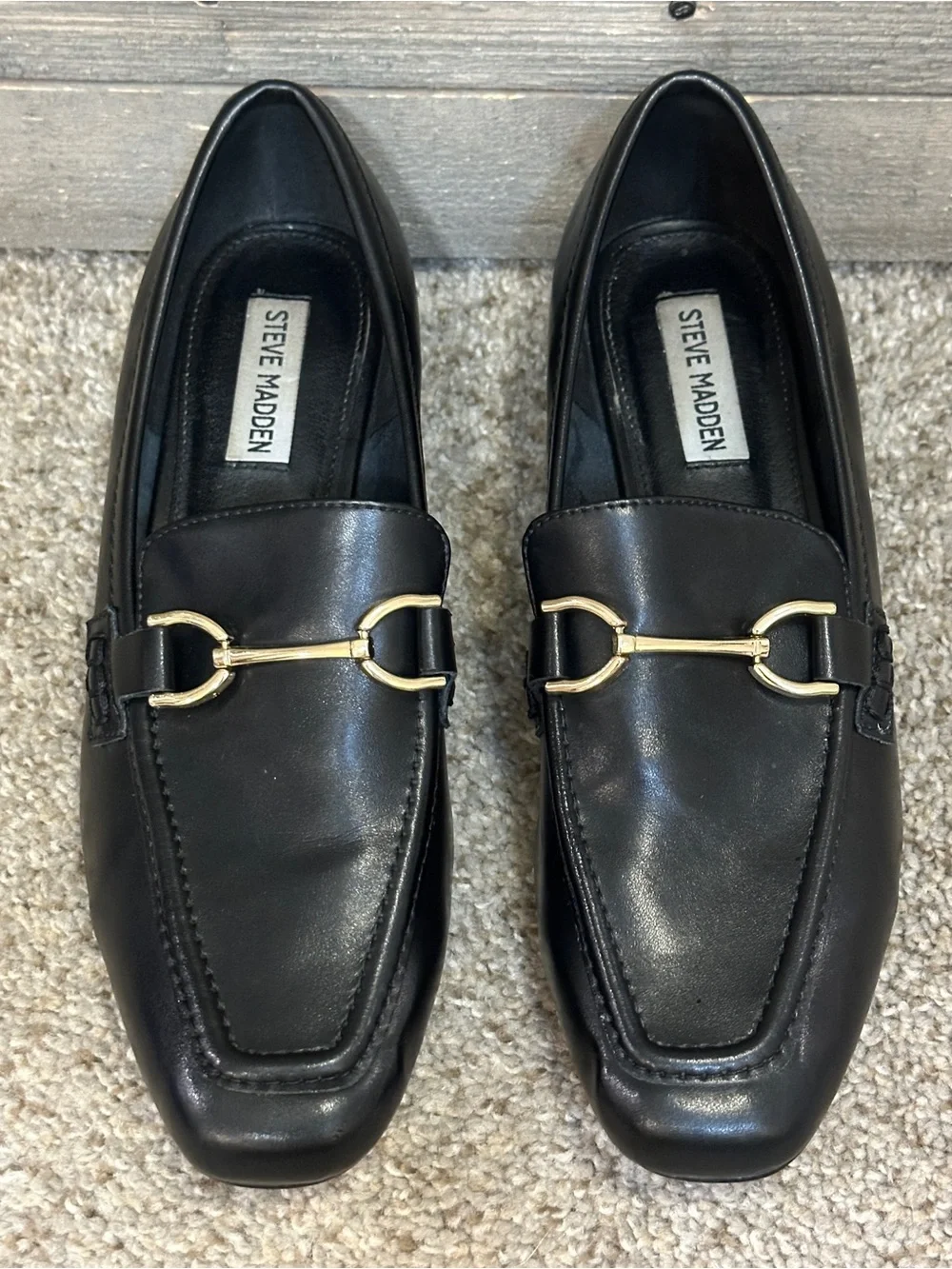Steve Madden Hartlyn Black Leather Horsebit Loafers Block Heel Size 9.5 Office